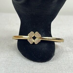 Fossil Bangle Bracelet Crystal Pave Flower Gold Tone Hinged Signed Fossil Logo
